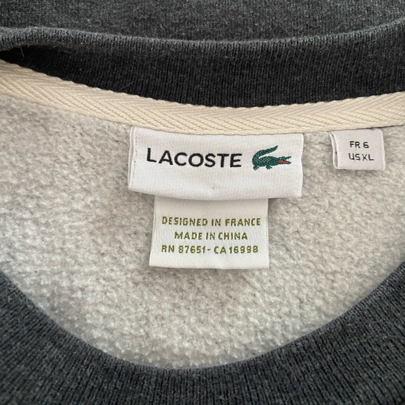 LACOSTE Unisex Tennis Player Embroidered Sweatshirt Gray Sz XL Preppy Collegiate - Picture 4 of 6